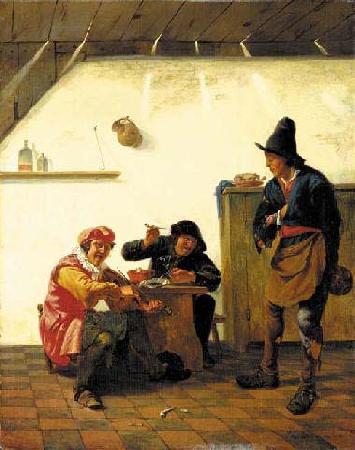 Johannes Natus Peasants smoking and making music in an inn oil painting image